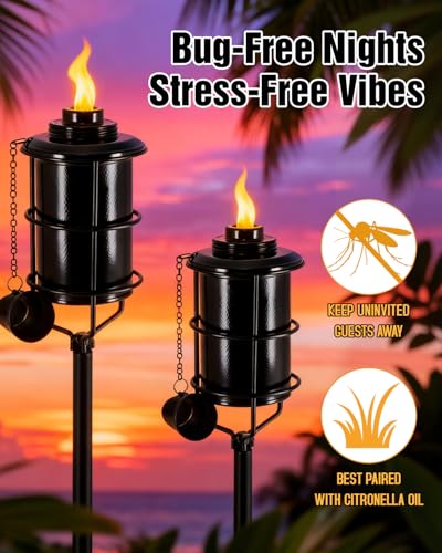 4 Pcs 59In High 16oz Metal Citronella Torches for Outside Garden Decor