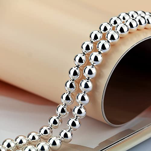 Dankadi Men Solid 925 Sterling Silver Bead Necklace Women 4MM 6MM Round Prayer Beads Link Chain 18 "20" 22 "24" 26 "28" 30" 32" 34" Italy Jewelry Gift - color: 4MM, size: 18 inches