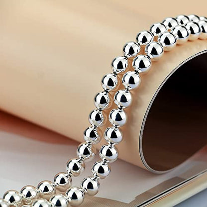 Dankadi Men Solid 925 Sterling Silver Bead Necklace Women 4MM 6MM Round Prayer Beads Link Chain 18 "20" 22 "24" 26 "28" 30" 32" 34" Italy Jewelry Gift - color: 4MM, size: 18 inches