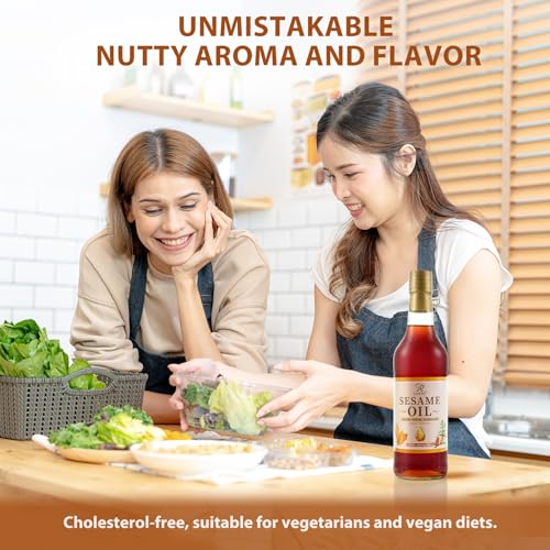 Soeos Sesame Oil, Toasted Sesame Seed Oil, 16.9 Fl Oz (500 ml) Pack of 2, Nutty Flavor, Perfect for Asian Food, Noodles, Soup, Baking, and Stir-Fry, Total 1000 ml - size: 16.9 Fl Oz (Pack of 2)