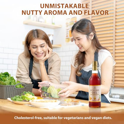 Soeos Sesame Oil, Toasted Sesame Seed Oil, 16.9 Fl Oz (500 ml) Pack of 2, Nutty Flavor, Perfect for Asian Food, Noodles, Soup, Baking, and Stir-Fry, Total 1000 ml - size: 16.9 Fl Oz (Pack of 2)