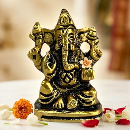 LOVENSPIRE 1 Pc Metal Ganesh Idol for Car Dashboard - 2" Spiritual Ganesh Statue for Mandir, Office & Home Decor - Small Ganpati Murti Figurine, Diwali Pooja & Housewarming Return Gift, Golden - color: Metal Golden, size: 1 Pc