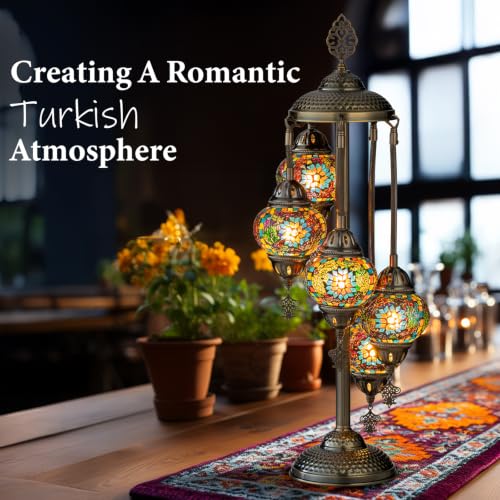 Marrakech 31" Turkish Mosaic Lamp Handmade 5 Globes Moroccan Table Lamp - color: 5 Globes - Colorful