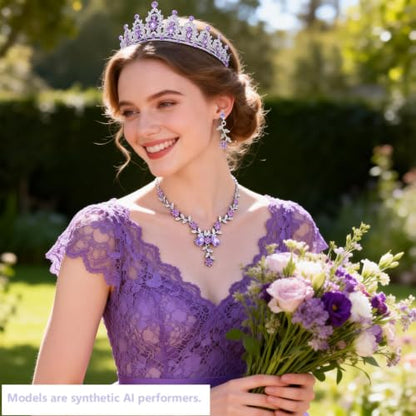 Kamirola Tiaras and Crowns for Women,Tiaras Earrings Necklace, Crystal Bridal Jewelry Set, Costume Party Halloween Prom Pageant Jewelry for Women(TR45) - color: Silver Purple