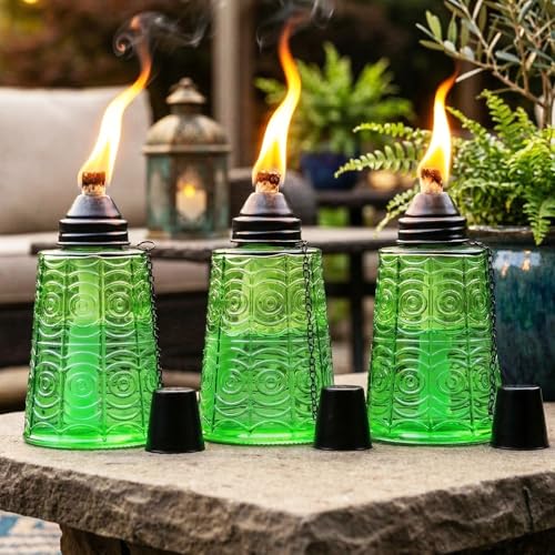Seraphic Tabletop Citronella Torches for Outdoor Patio Decor, Green - color: Green