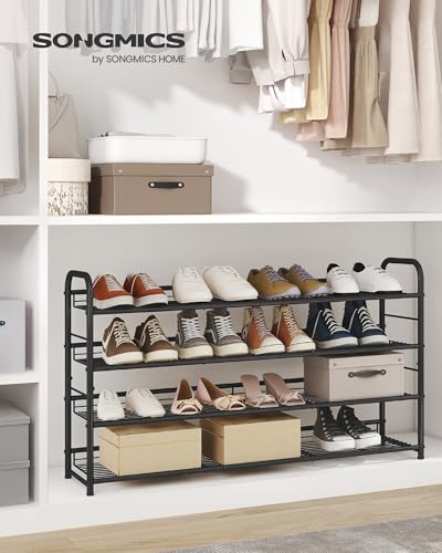 SONGMICS 4-Tier Long Stackable Metal Shoe Rack, Holds Up to 20 Pairs - color: Black, size: 4 Tiers (39.5"W)
