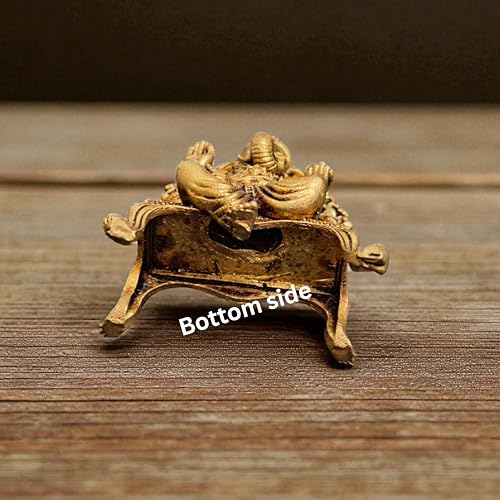 Brass Lord Ganesha Idol on Lotus – 2.25 Inch Small Hindu God Statue for Home Temple Décor, Ganpati Murti for Puja, Meditation & Gift – Handcrafted Indian Religious Figurine, 50 Gram