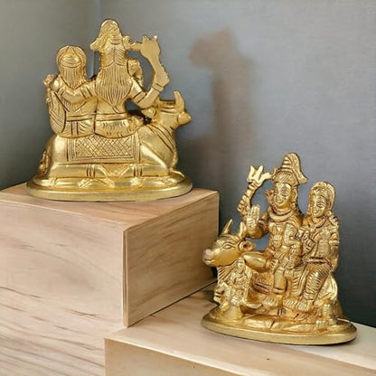 LOVENSPIRE Brass Shiv Parivar Idol Statue Hindu God Shiva Parvati Ganesha Kartikeya Nandi Family Murti Sculpture - Pooja Home Temple Mandir Decor - Decorative Showpiece Housewarming Gift (3.7 Inches)