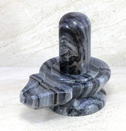 KLEO Black Marble Stone Shiva Lingam Shiv Ling Idol Murti Statue (5.25 Grey)