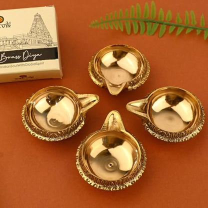 SATVIK Set of 4 - Pure Brass Kuber Diya for Diwali Decoration | Traditional Puja Oil Lamp for Home Temple | Brass Diya for Diwali Pooja & Festive Use - style: SET OF 4