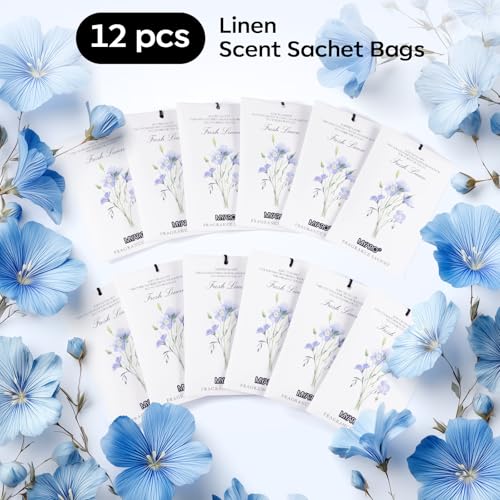 MYARO 12 Pack Fresh Linen Scented Sachets, Closet Deodorizer Car Freshener - color: Linen, size: 12 Packs