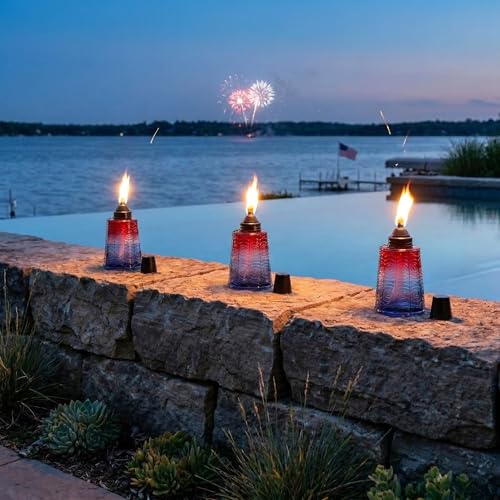 Seraphic Citronella Torches for Outside Patio Table Top, Red/White/Blue - color: Red/White/Blue