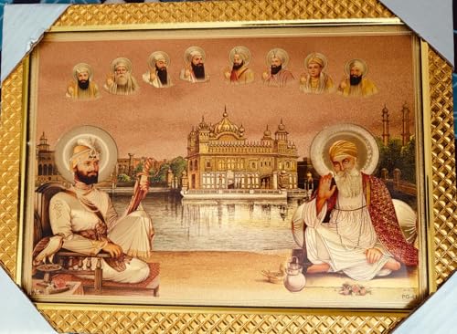 10 Sikh Gurus with Picture of the Golden Temple Photo Frame Wall Hanging Guru Nanak Dev Ji And Gobind Singh ji | Golden Print Size 12 x 9 Inch Khalsa