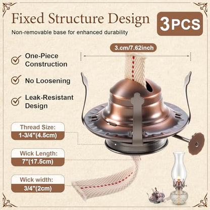 Hortsun 3 Pcs Oil Lamp Burner Parts #2 Brass 1 3/16" Screw,Copper Color - color: Copper Color