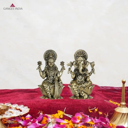 Gangesindia® Premium Brass Lakshmi Ganesha Idols, Lord Laxmi Ganesh Statue for Home & Office Temple, Room Decoration, Diwali Pooja, House Warming Best Gift