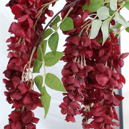 4pcs 47.2in Artificial Fake Wisteria Hanging Flower Garland Silk(crimson) - color: Crimson
