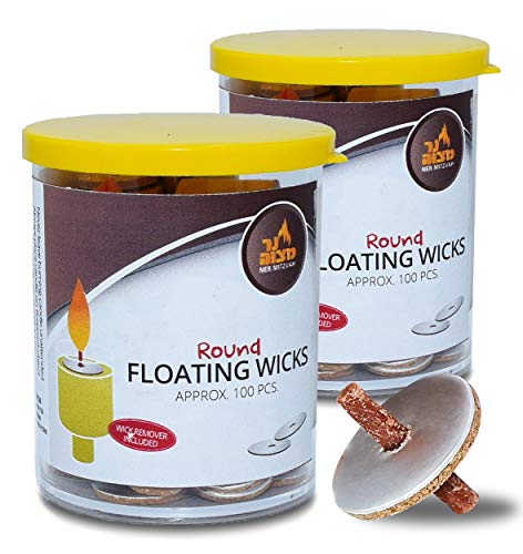 Ner Mitzvah Round Floating Wicks, Cotton Wicks and Cork Disc Holders for Oil Cups, Bonus Wick Removal Tweezers - 200 Count (Approx) - size: 2 Pack