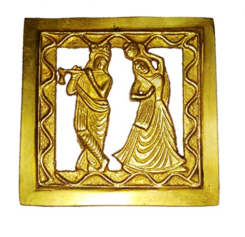 Purpledip Brass Wall Hanging Plaque Radha Krishna: Dokra Craft Tribal Art Decor Statue (11438)