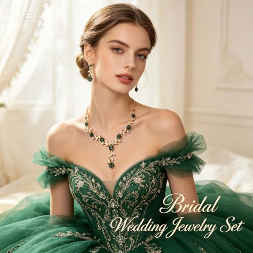 Kamirola Tiaras and Crowns for Women,Tiaras Earrings Necklace, Crystal Bridal Jewelry Set, Costume Party Halloween Prom Pageant Jewelry for Women(TR45) - color: Gold Green