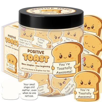 Daily Positive Toast Jar, 60 Toast Notes, Encouragement Gifts For Women, 60 uplifting toast-shaped notes for daily encouragement, friendship gifts, birthdays, new beginnings and thoughtful moments. - style: Daily Affirmation Toast