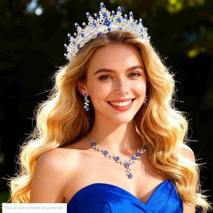 Kamirola Tiaras and Crowns for Women,Tiaras Earrings Necklace, Crystal Bridal Jewelry Set (TR48) - color: Blue Silver