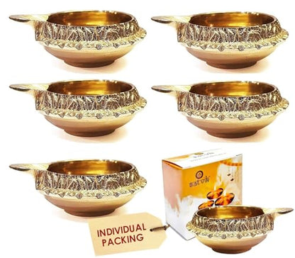 SATVIK Set of 6 - Pure Brass Kuber Diya for Diwali Decoration | Traditional Puja Oil Lamp for Home Temple | Brass Diya for Diwali Pooja & Festive Use - style: SET OF 6