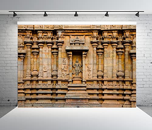 BELECO 12x8ft Fabric Indian Hindu Temple Backdrop Carved Idol on the Wall of Brihadishvara Temple, Thanjavur Background Hinduism Religion Background Indian Landmark Travel Photo Studio Props Wallpaper - size: 12x8FT
