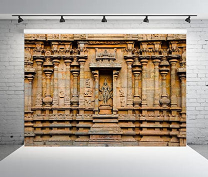 BELECO 12x8ft Fabric Indian Hindu Temple Backdrop Carved Idol on the Wall of Brihadishvara Temple, Thanjavur Background Hinduism Religion Background Indian Landmark Travel Photo Studio Props Wallpaper - size: 12x8FT
