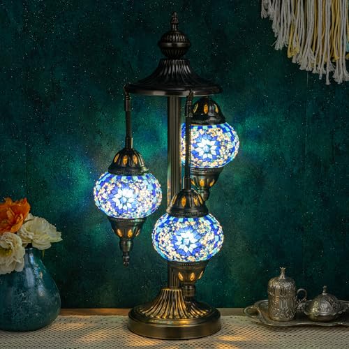 Marrakech 23" Turkish Mosaic Lamp Handmade 3 Globes Moroccan Table Lamp - color: 3 Globes - Blue