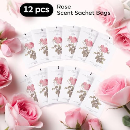 MYARO 12 Pack Rose Scented Sachets, Closet Deodorizer Car Air Freshener - color: Rose, size: 12 Packs