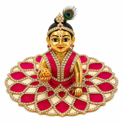 Handcrafted Velvet Laddu Gopal Dress | Stone Work Poshak for 4 Inch Krishna Idol Janmashtami Decor (Shringar) (US, Numeric, 4, Regular, Regular, Red Velvet) - color: Red Velvet, size: 4