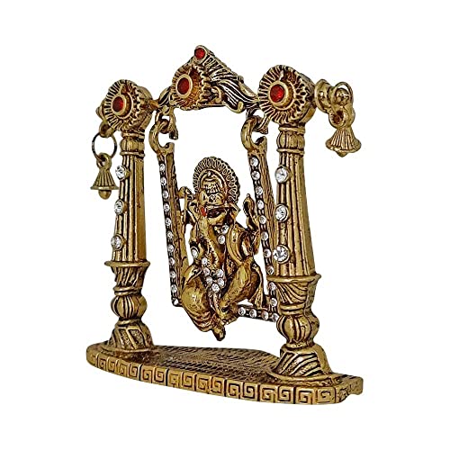 Ganesh Ji, Ganesha, Shidhi Vinayak Ji Golden Idol on Jhula Statue for Car Dashboard | Mandir Pooja Murti | Temple Puja | Home Decor | Office Table Showpiece