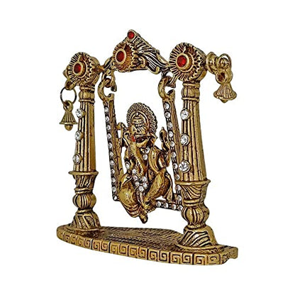Ganesh Ji, Ganesha, Shidhi Vinayak Ji Golden Idol on Jhula Statue for Car Dashboard | Mandir Pooja Murti | Temple Puja | Home Decor | Office Table Showpiece