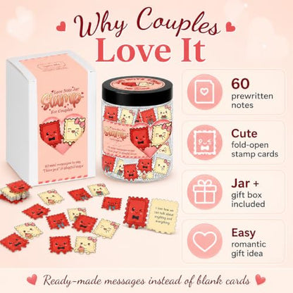 Gifts for Boyfriend, Love Notes Jar with 60 Prewritten Mini Messages - style: Love Notes Stamp