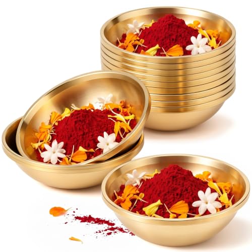 12 Pcs Pure Brass Bowls for Puja, 2.2 Inch Altar Offering Bowls - size: 2.2 Inch
