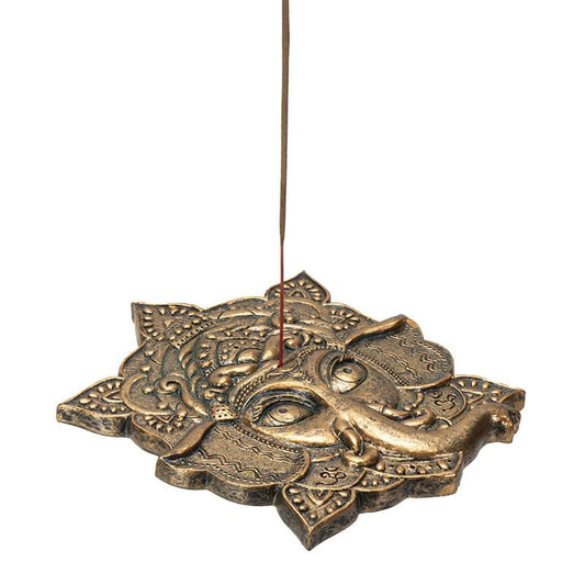 Ebros Gift Golden Supreme Hindu God Ganapati Ganesha Head Mandala Flower Incense Stick Burner Holder Hinduism Vastu God of Wisdom Success and Prosperity Altar Decor Figurine