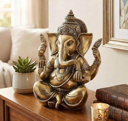 eSplanade 8" Brass Ganesha in Antique Finish | Pooja Puja Ganesh Ganesha Ganpati Ganapati Murti Idol (8" Ganesh Big)
