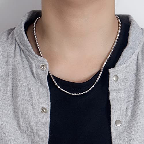 Dankadi Men Solid 925 Sterling Silver Bead Necklace Women 4MM 6MM Round Prayer Beads Link Chain 18 "20" 22 "24" 26 "28" 30" 32" 34" Italy Jewelry Gift - color: 4MM, size: 18 inches