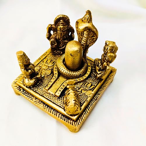 Brass Shiva Lingam Puja Set 3 Inch 330g – Mahadev Shivling with Lord Ganesha, Nandi Bull, Sheshnag and Shiva Family Brass Idol | Vastu Protection Tool for Home Temple, Meditation & Spiritual Decor