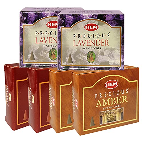 Lavender Amber Chandan Incense Cones & Holder Bundle Variety Pack from Hem Trumiri Insense Insence - color: Lavender & Amber & Chandan