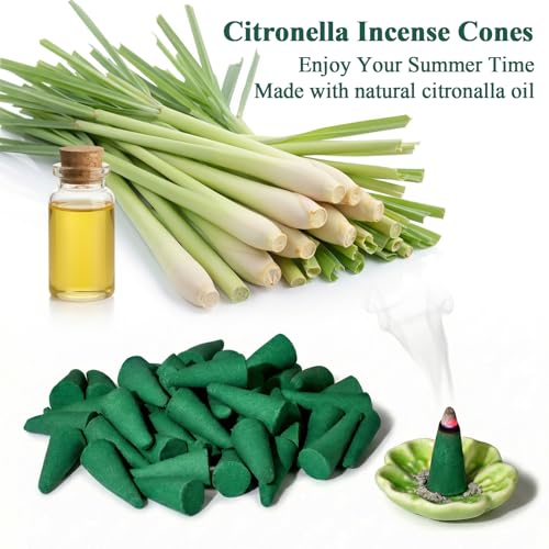 SCENTORINI Citronella Incense Cones, 120 Pcs Incense Cones with 1 Holder - color: Green Incense Cones