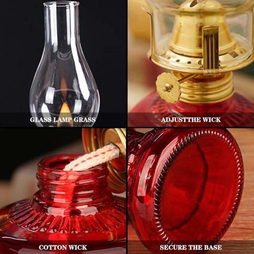 Kerosene Oil Lamp for Indoor Use,1 Kerosene Lamp,1 Tweezers and 2 Wicks - color: Red