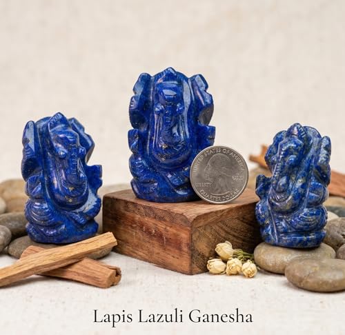Lord Ganesha Statue Sculpture (1.5 inch) - Natural Lapis Lazuli Stone Ganesh Sculpture, Beautiful Lapis Lazuli Ganesh Idol, Pocket Ganesh Statue - color: Lapis Lazuli Ganesh