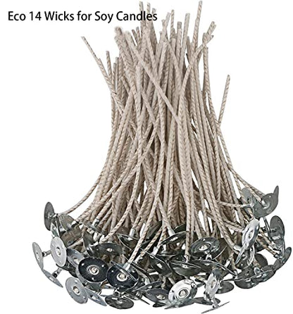 ECO14 100pcs Wicks - 8 inch Pre-Tabbed Thick Wick for Candle Making - size: eco14