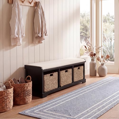 SAFAVIEH Furniture - Lonan Storage Bench - Black - Solid Wood - Farmhouse Lift-Top Design - Ideal for Entryway, Living Room, Hallway, 18" Seat Height (AMH5733E) - color: Black