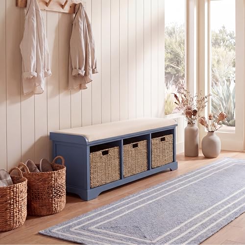 SAFAVIEH Furniture - Lonan Storage Bench - Blue - Solid Wood - Farmhouse Lift-Top Design - Ideal for Entryway, Living Room, Hallway, 18" Seat Height (AMH5733H) - color: Blue