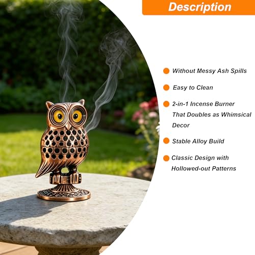 Alloy Owl Shaped Incense Burner with Incense Coils–(Bronze) - color: Bronze