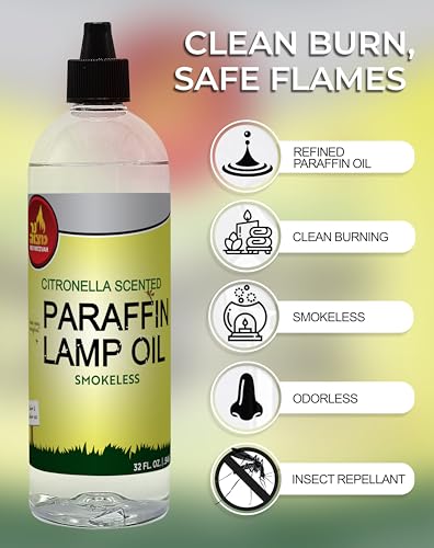 Ner Mitzvah Citronella Scented Lamp Oil, 32 Ounce Smokeless and Odorless Insect and Mosquito Repellent Paraffin Lamp Oil for Indoor and Outdoor Lanterns, Torches and Oil Candle - size: 32 Ounces