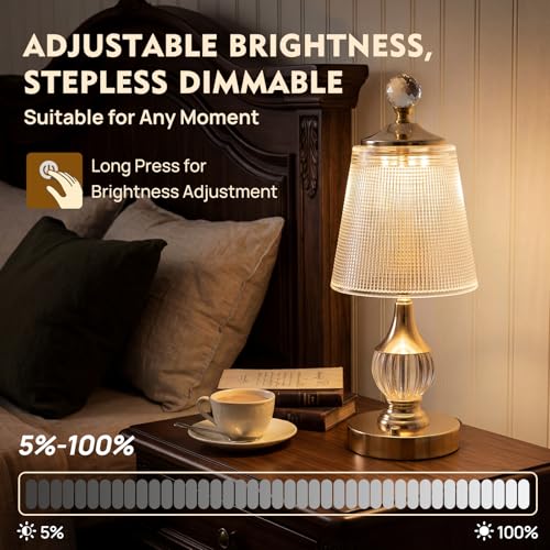 Gold Crystal Battery Operated Rechargeable Lamp Cordless, Dotted - color: Gold-Dotted