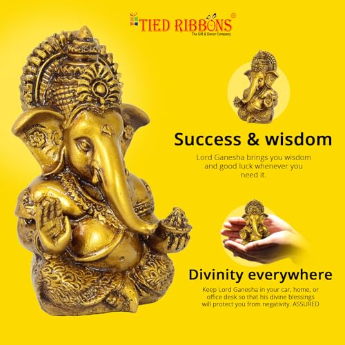 TIED RIBBONS Ganesh Idol for Car Dashboard Resin 3.7 Inch | Ganpati Idol for Car Dashboard, | Ganesha Murti for Home, Office Desk, Mandir Decor, Pooja Decor, Spiritual Gift, Diwali Gift Indian